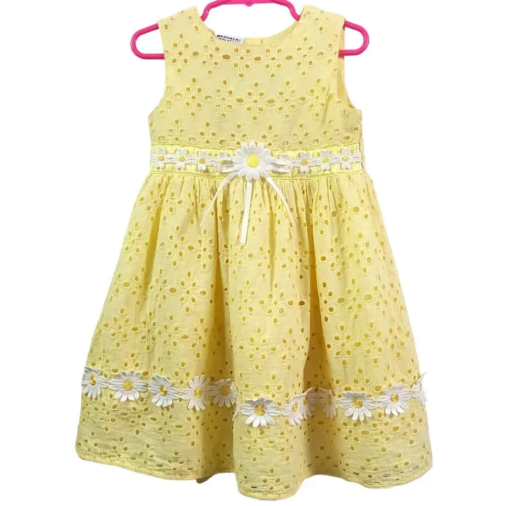 Blueberi Boulevard Yellow Daisy Eyelet Dress Size 4